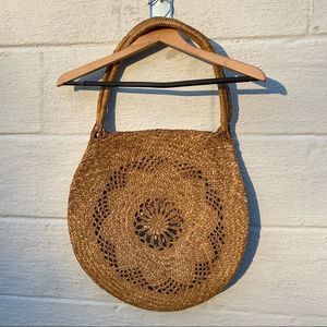 Vintage Large Round Woven Straw Beach Purse